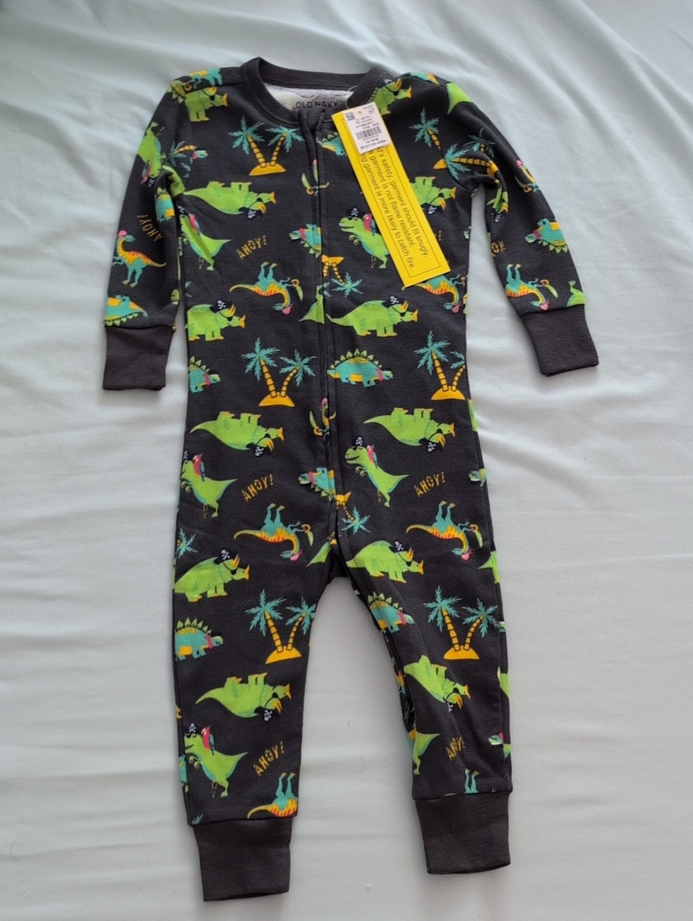 Old Navy Dark Gray Kids Dino Print One-Piece Pajama